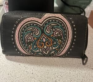 American Bling Western Style Wallet Brown Faux Leather Credit Cards